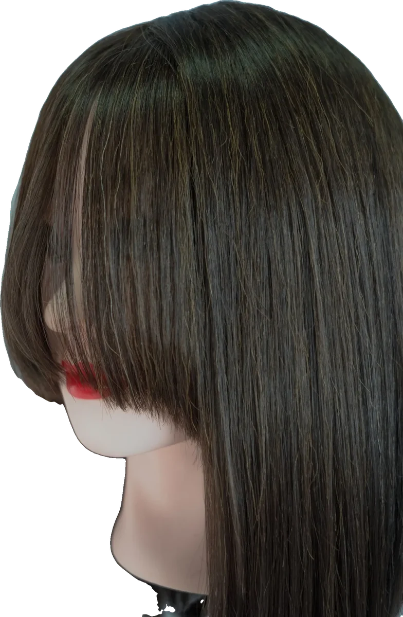 Silky straight human hair wig on a mannequin